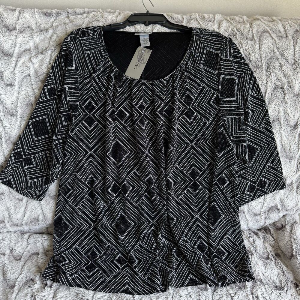 Catherine's Shimmering Beaded Top 3/4 Sleeves-Size 1X 18-20 Occasion NWT
